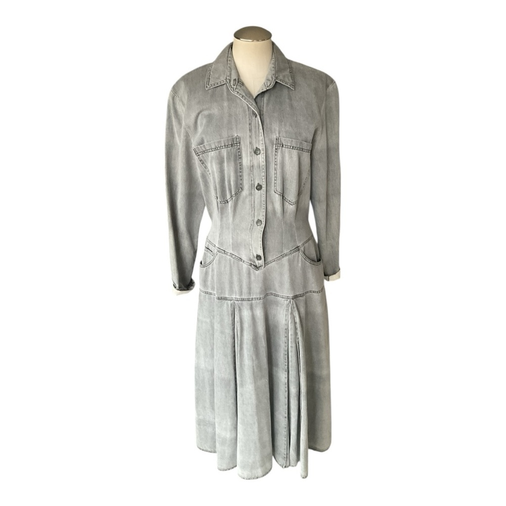 Brenner Gray Denim Style Button Back Dress Size 14 Vintage Look - Picture 3 of 7